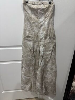 Zara Strapless Marble-Effect Jumpsuit in Beige and Off-White